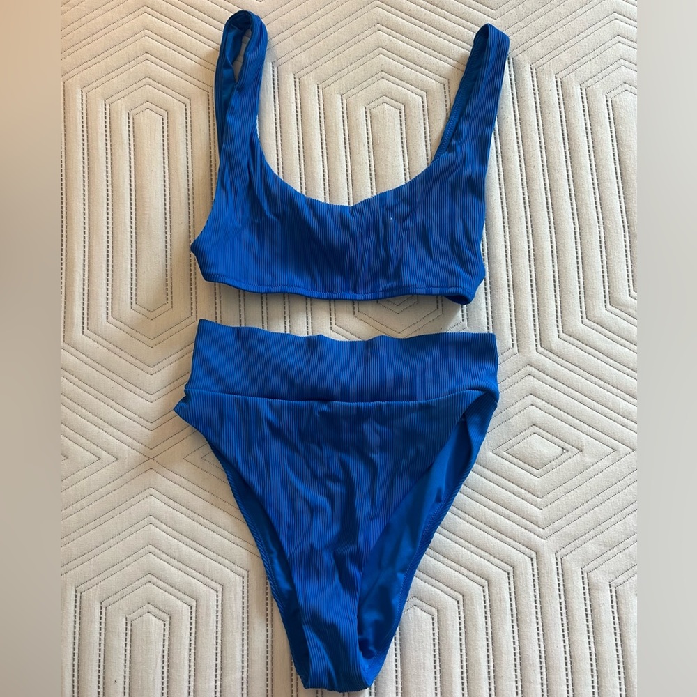 Aerie blue ribbed high waisted bikini set